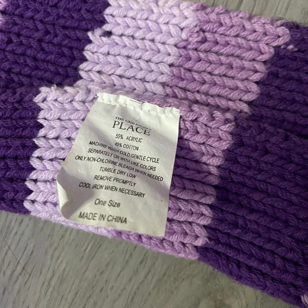 The Childrens Place Beanie Scarf Set Kids 4-6 Purple Excellent Striped Fleece